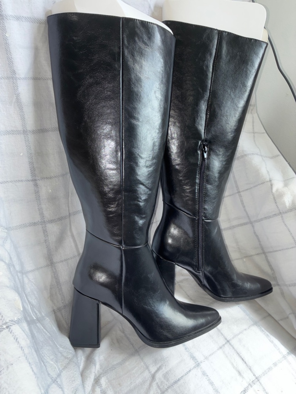 JustFab Black Knee-High Block Heel Boots